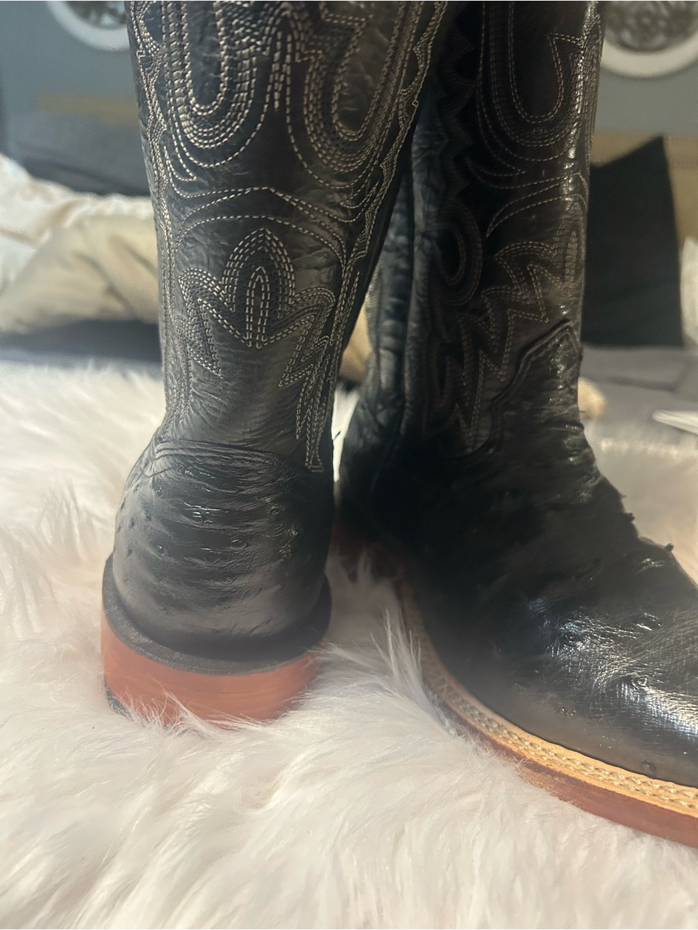 Men's Black Leather Western Boots with Embroidered Upper